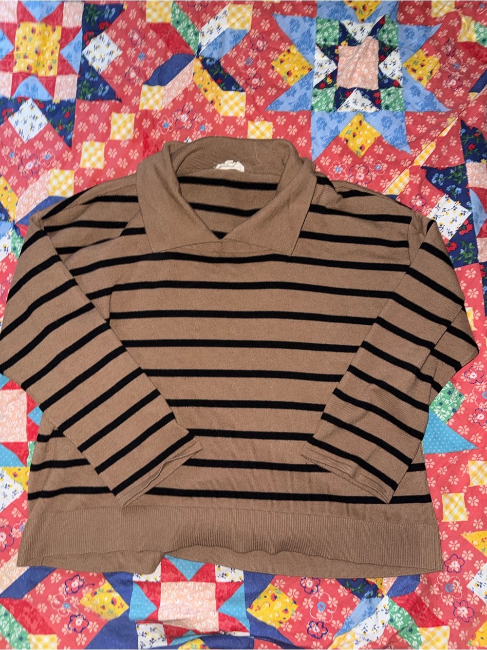 ME Makeover Essentials Brown and Black Striped Collared Sweater